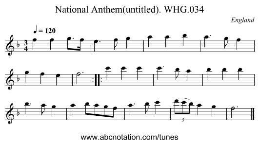 National Anthem(untitled). WHG.034 - staff notation