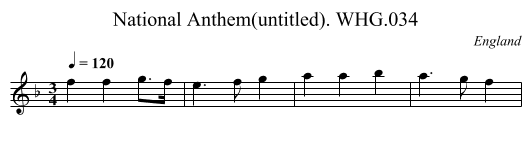 National Anthem(untitled). WHG.034 - staff notation