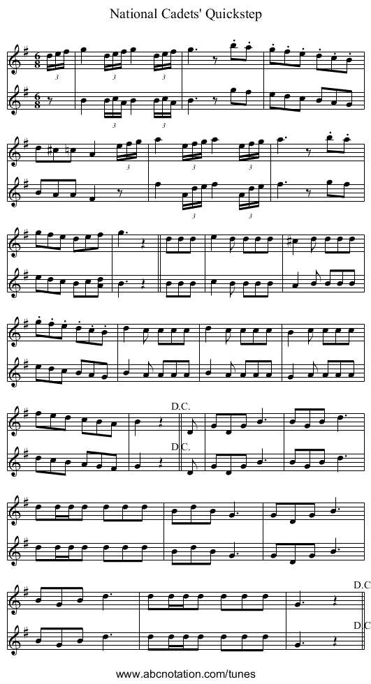 National Cadets' Quickstep - staff notation