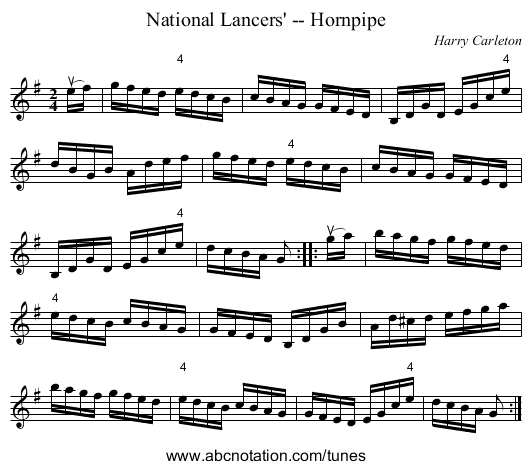 National Lancers' -- Hornpipe - staff notation