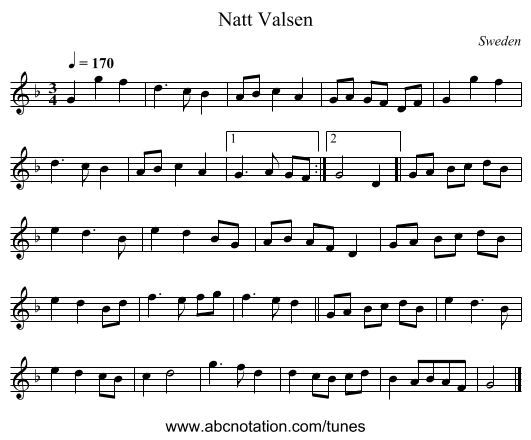 Natt Valsen - staff notation