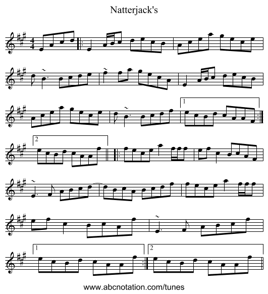 Natterjack's - staff notation