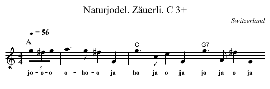 Naturjodel. Zäuerli. C 3+ - staff notation