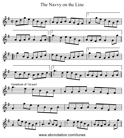 Navvy on the Line, The - staff notation