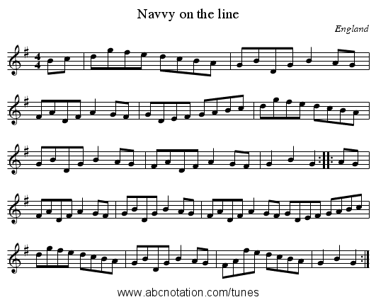 Navvy on the line - staff notation
