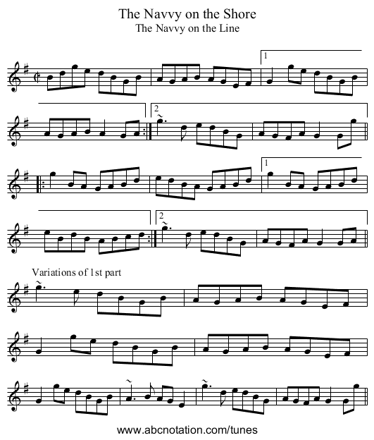 Navvy on the Shore, The - staff notation