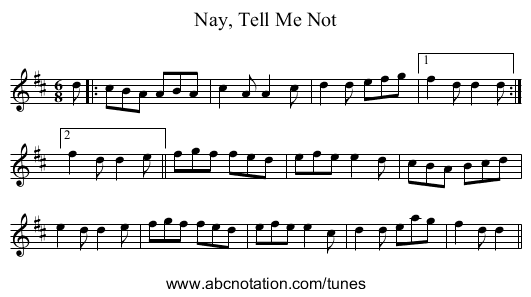 Nay, Tell Me Not - staff notation