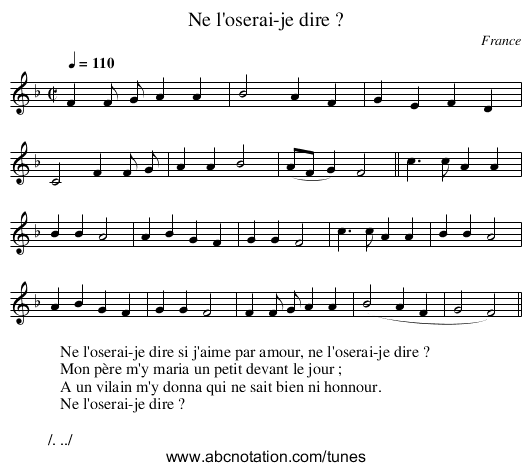 Ne l'oserai-je dire ? - staff notation