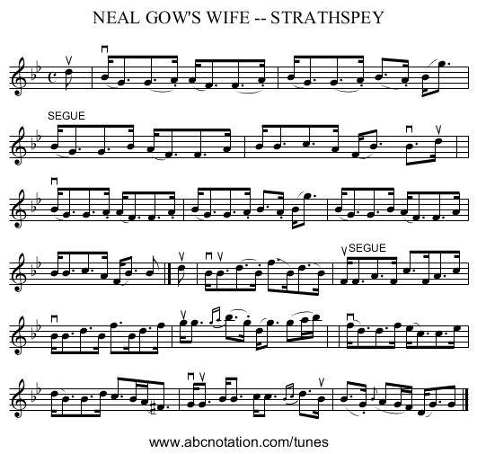 NEAL GOW'S WIFE -- STRATHSPEY - staff notation