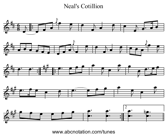 Neal's Cotillion - staff notation