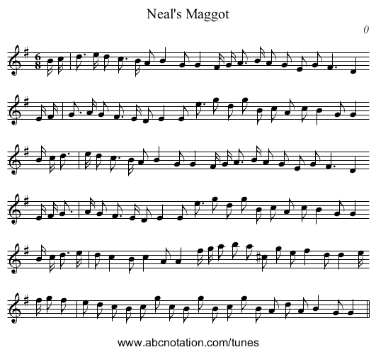 Neal's Maggot - staff notation