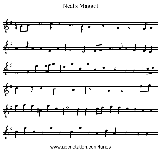 Neal's Maggot - staff notation