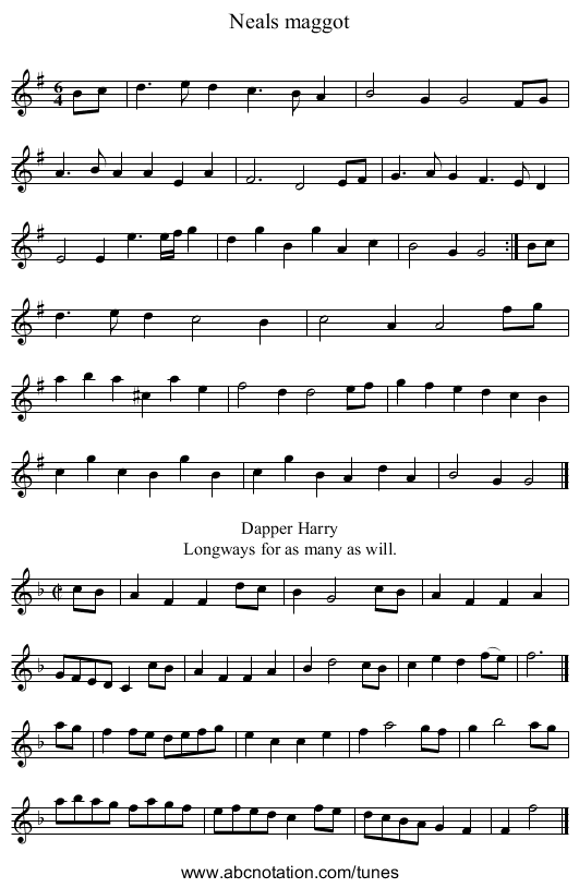 Neals maggot - staff notation