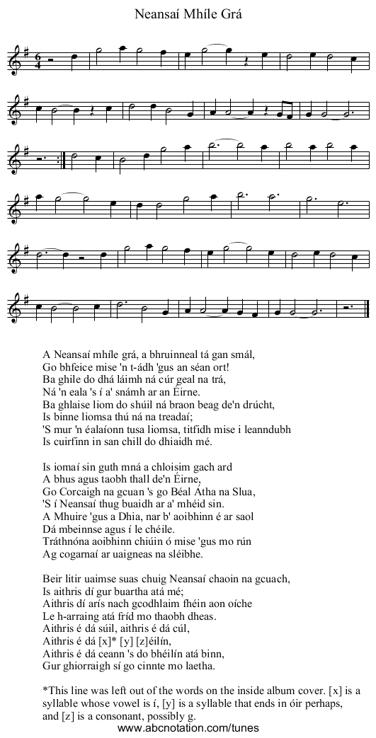 Neansa&iacute; Mh&iacute;le Gr&aacute; - staff notation