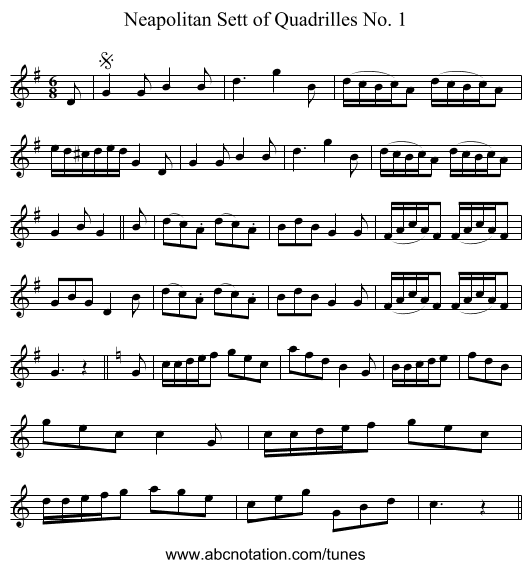 Neapolitan Sett of Quadrilles No. 1 - staff notation