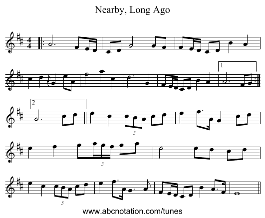 Nearby, Long Ago - staff notation