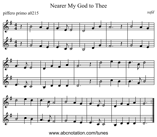Nearer My God to Thee - staff notation