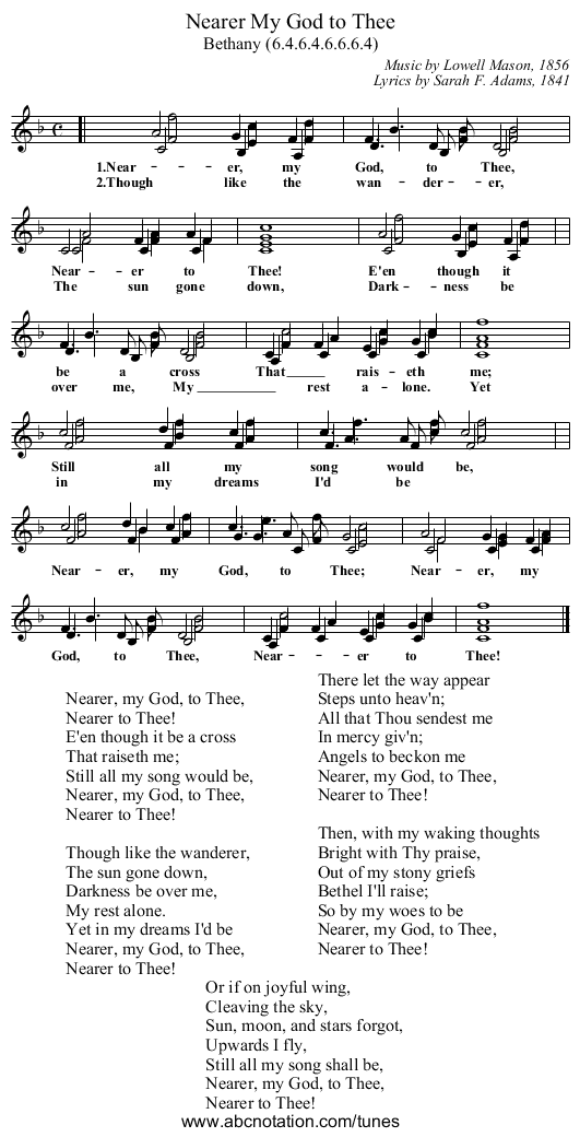 Nearer My God to Thee - staff notation