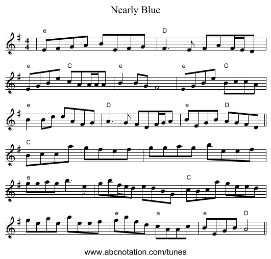 Nearly Blue - staff notation