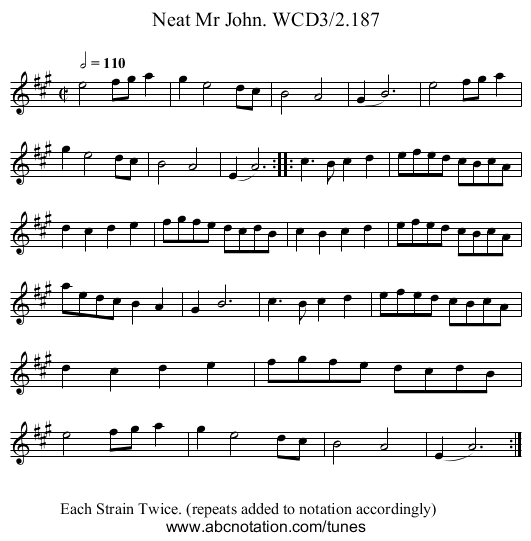 Neat Mr John. WCD3/2.187 - staff notation