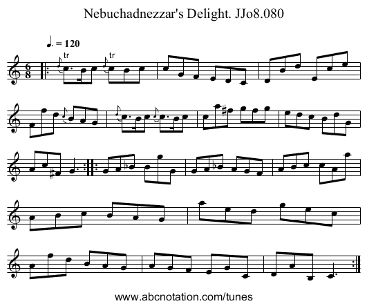 Nebuchadnezzar's Delight. JJo8.080 - staff notation