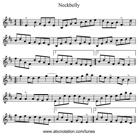 Neckbelly - staff notation
