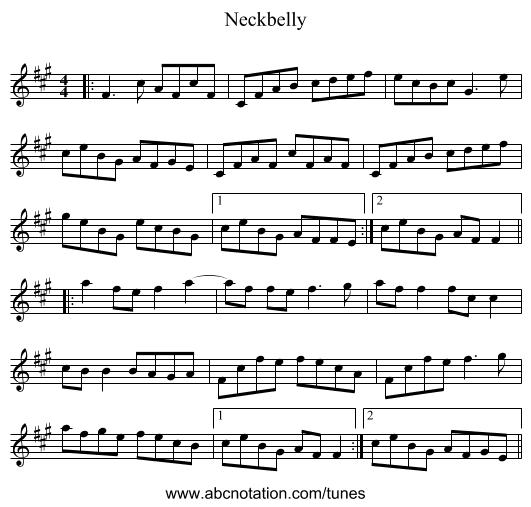 Neckbelly - staff notation