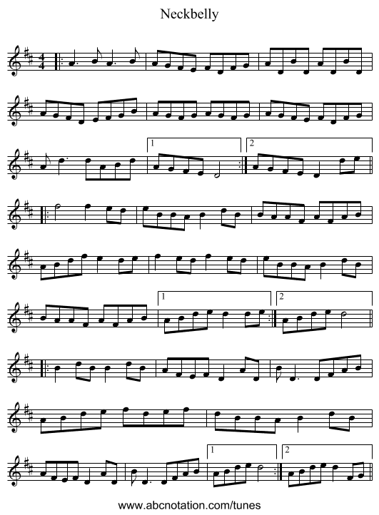 Neckbelly - staff notation
