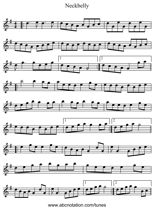 Neckbelly - staff notation