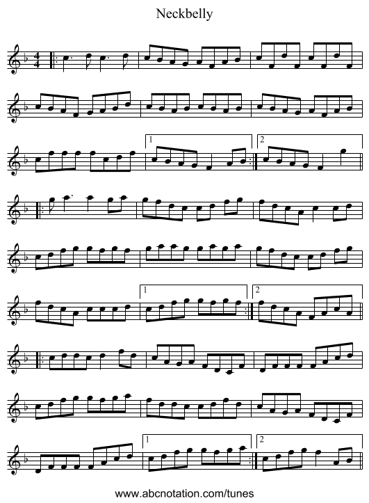 Neckbelly - staff notation