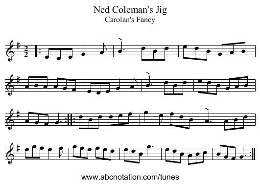 Ned Coleman's Jig - staff notation