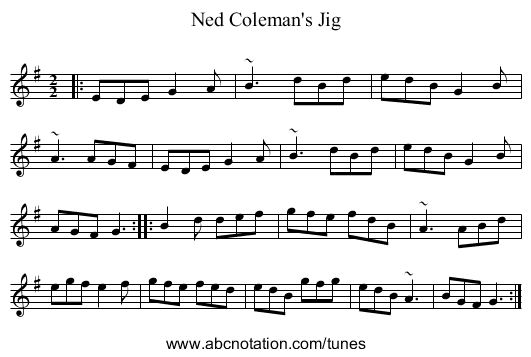 Ned Coleman's Jig - staff notation