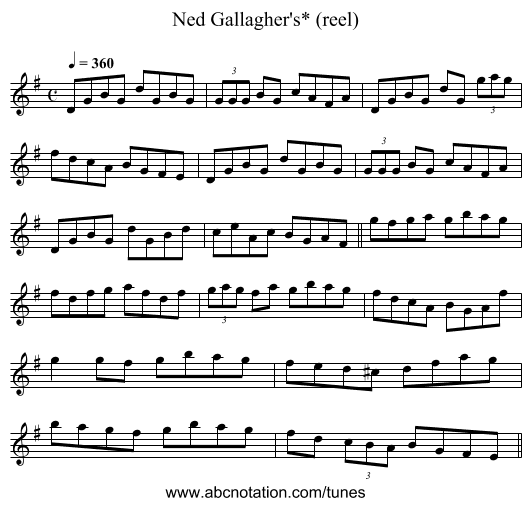 Ned Gallagher's* (reel) - staff notation
