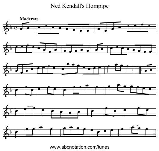 Ned Kendall's Hornpipe - staff notation