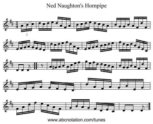 Ned Naughton's Hornpipe - staff notation