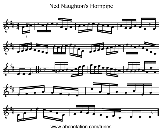 Ned Naughton's Hornpipe - staff notation