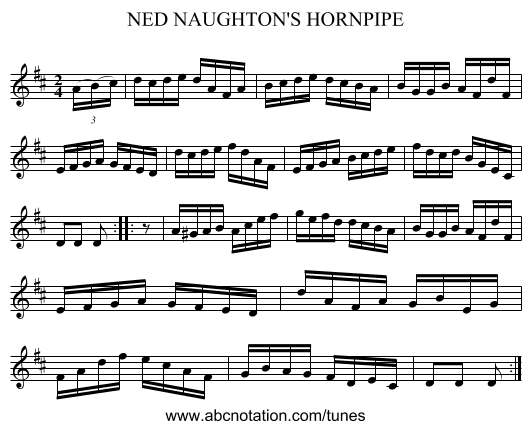 NED NAUGHTON'S HORNPIPE - staff notation