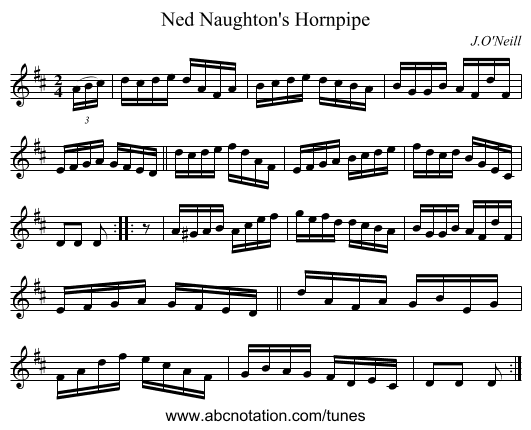 Ned Naughton's Hornpipe - staff notation