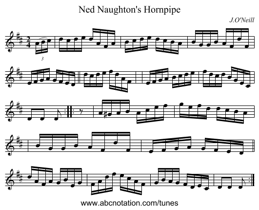 Ned Naughton's Hornpipe - staff notation
