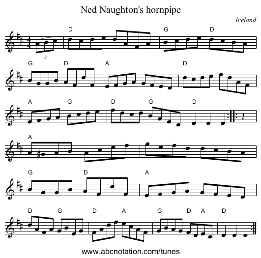 Ned Naughton's hornpipe - staff notation