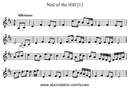 Ned of the Hill [1] - staff notation