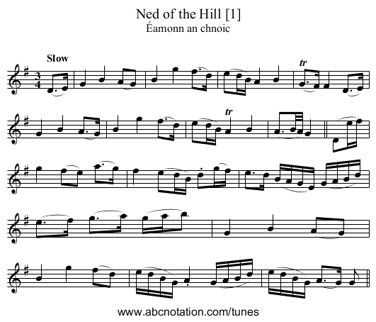 Ned of the Hill [1] - staff notation