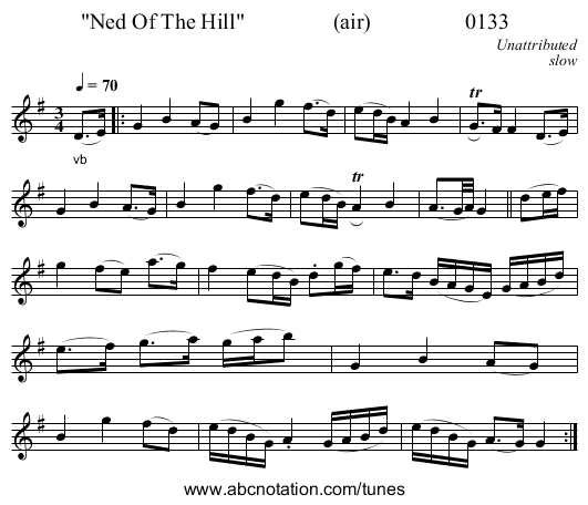 Ned Of The Hill (air) 0133 - staff notation