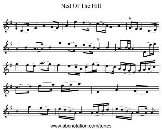 Ned Of The Hill - staff notation