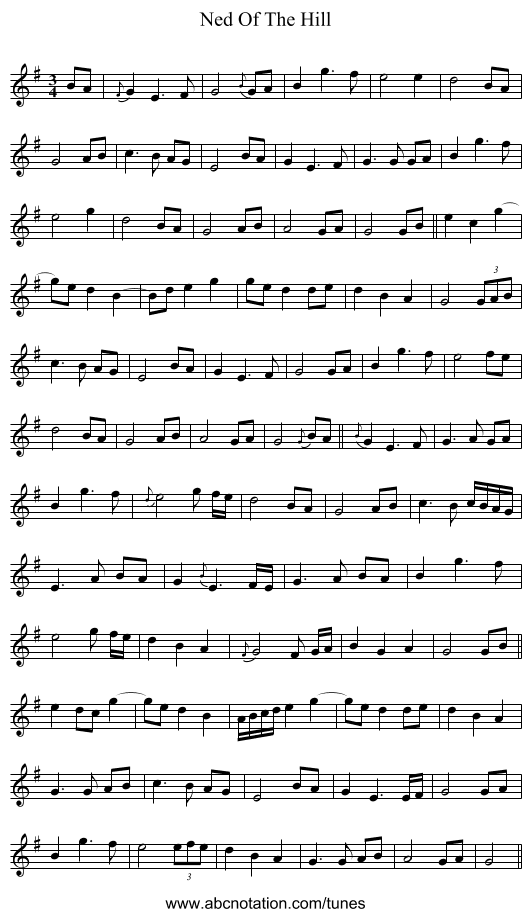 Ned Of The Hill - staff notation