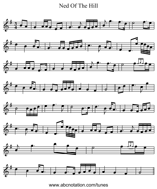 Ned Of The Hill - staff notation