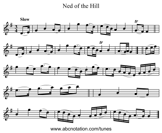 Ned of the Hill - staff notation