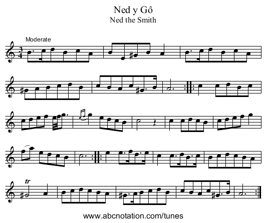 Ned y Gô - staff notation