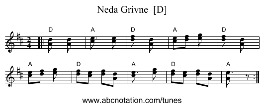Neda Grivne  [D] - staff notation