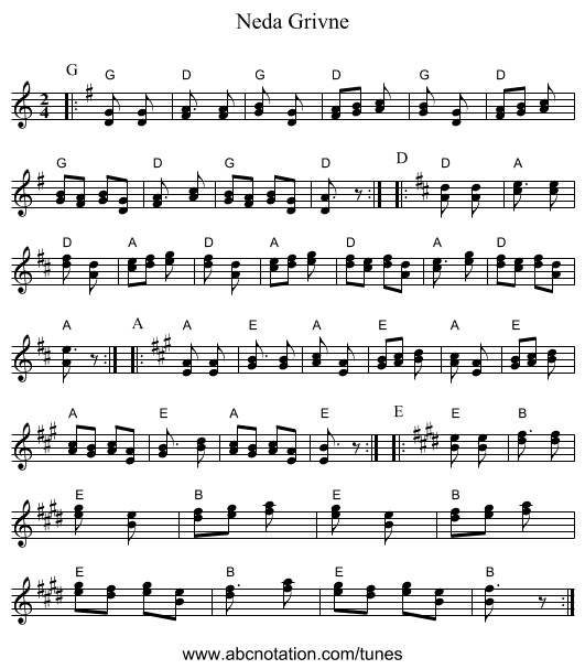 Neda Grivne - staff notation